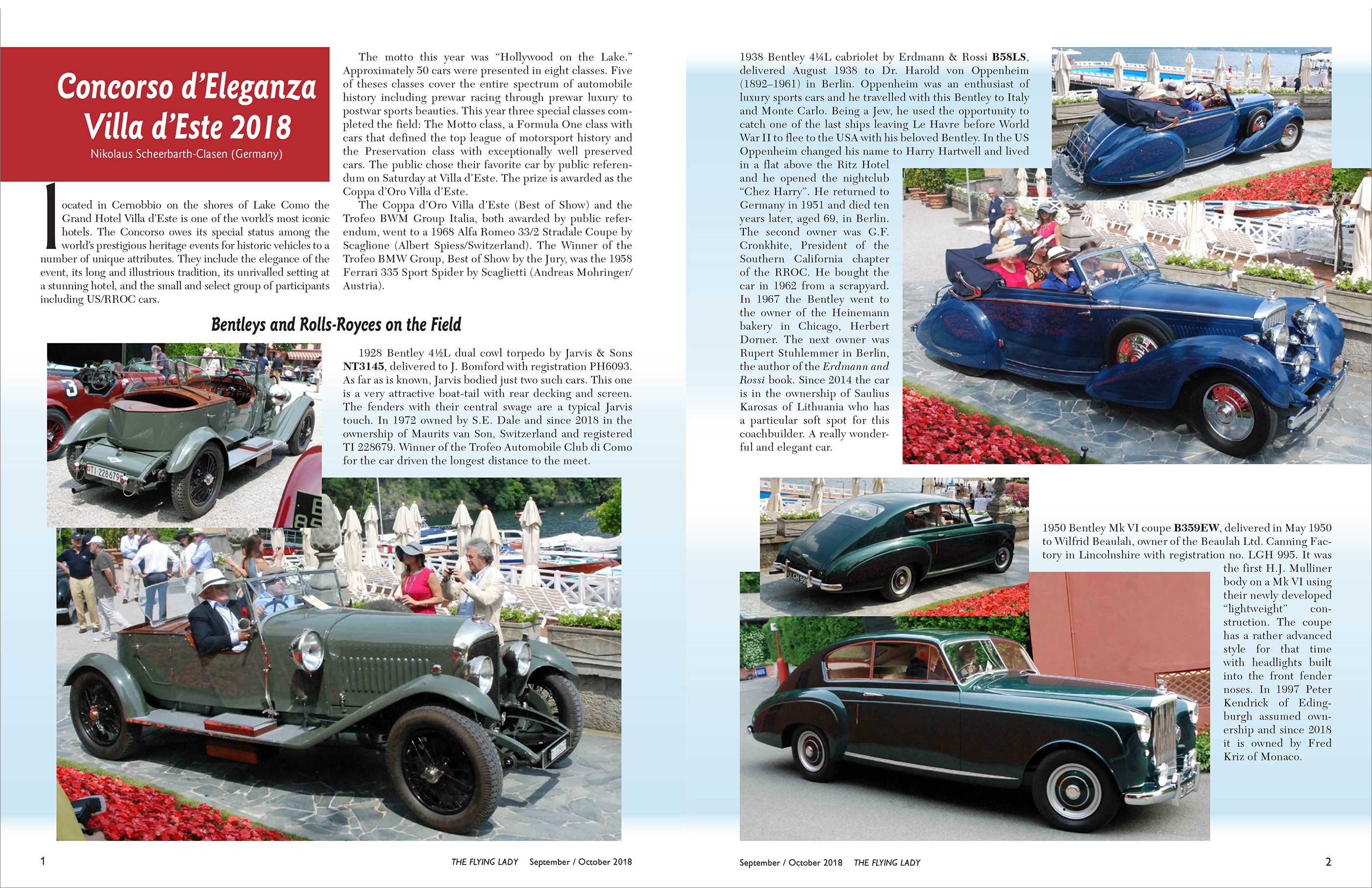 spread from magazine showing cars at a car show